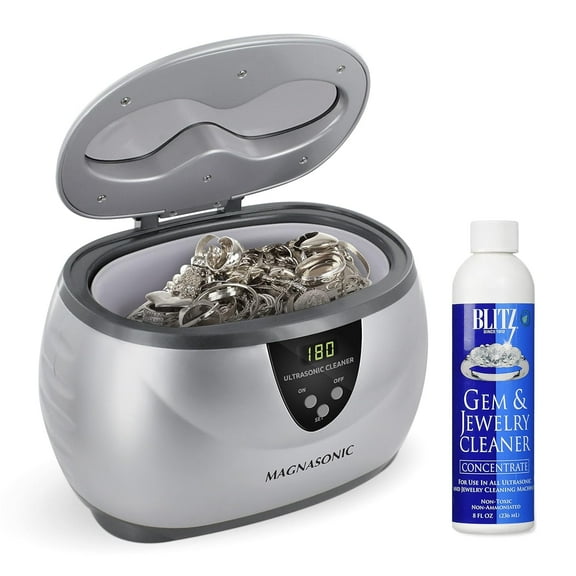Magnasonic Ultrasonic Cleaner, 20oz Stainless Steel Tank, Digital Timer, 5 Cleaning Modes, w/ 8oz Gem & Jewelry Cleaner Concentrate Solution for All Jewelry, Eyeglasses, Watches, Dentures, Retainers