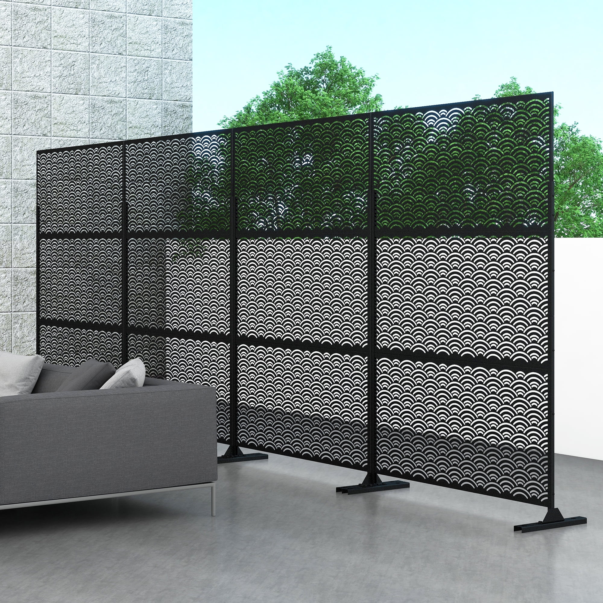 FUFU&GAGA 6.3 ft. H x 4 ft. W Outdoor Privacy Screen Wall in Black