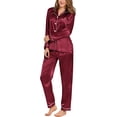 thumbnail image 1 of Womens Silk Satin Pajamas Loungewear Two-piece Sleepwear Button-Down Pj Set, 1 of 12