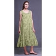 thumbnail image 4 of Bimba Beige Verdâtre3 Feuilles Bleuet Mi-Mollet Vêtement de Nuit Femme Coton Imprimé Sans Manches Robe de Nuit Maxi Taille Très Grande, 4 of 6