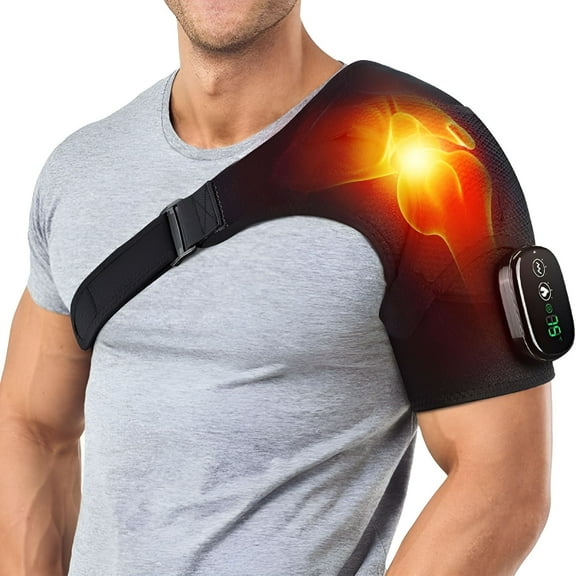 XIRQI Shoulder Brace,Shoulder Brace with Red Light Heat & Massage,Relieve Chronic Shoulder Pain for Men and Women (Black)