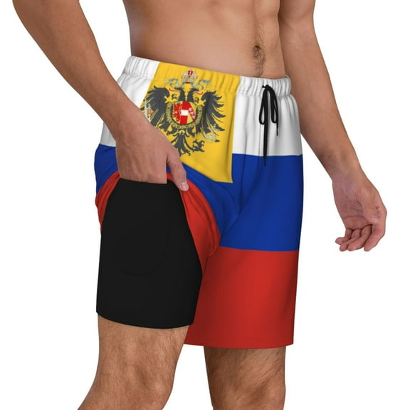 Men's Russian Flag Swim Trunks with Compression Liner Bathing Suit Swimwear