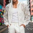 thumbnail image 2 of FINALGANG Men's Coat Sheer Lace Bomber Jacket Solid Color Floral Pattern Long Sleeve Zipper Front Coat With Ribbed Trim For Party Casual Daily Wear Cozy Outerwear, 2 of 4