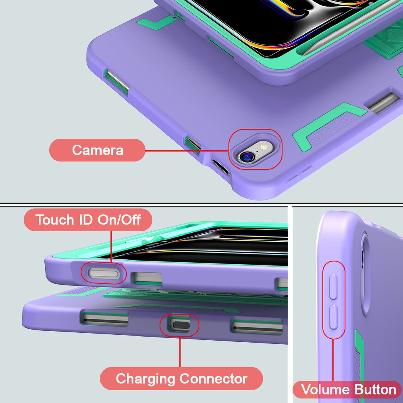 Allytechgroup Rugged Case for Apple iPad A16 11th Generation 11" 2025/ iPad 10th Gen 10.9" 2022, Hybrid TPU PC Bumper Heavy Duty Shockproof Anti-Scratch Protective Cover with Pencil Holder,Purple