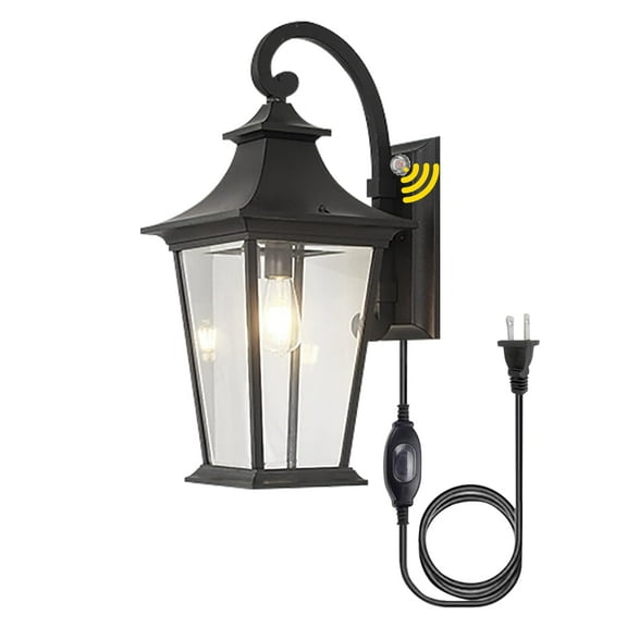 Kiven Waterproof Exterior Outdoor/Indoor Wall Light, Plug-in Black Wall Mount Lantern Light , Dusk-to-Dawn,Industrial Porch light for House, Garage, Patio E26 Socket BD3153
