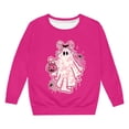thumbnail image 4 of CUZIBR Little Girls Halloween Crewneck Sweatshirt Pumpkin Bow Ghost Flower Graphic Pullover Long Sleeve Cute Casual Daily Wear,Hot Pink,2-3 Years, 4 of 4