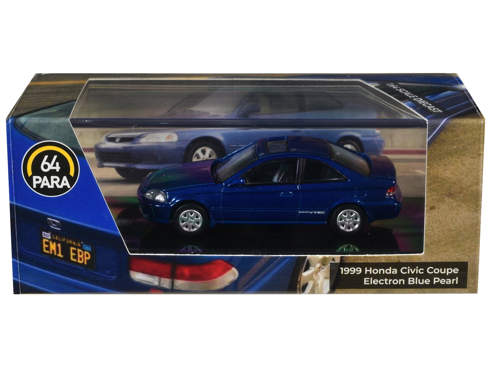 1999 Honda Civic Coupe Electron Blue Pearl Metallic with Sunroof 1/64 Diecast Model Car by Paragon