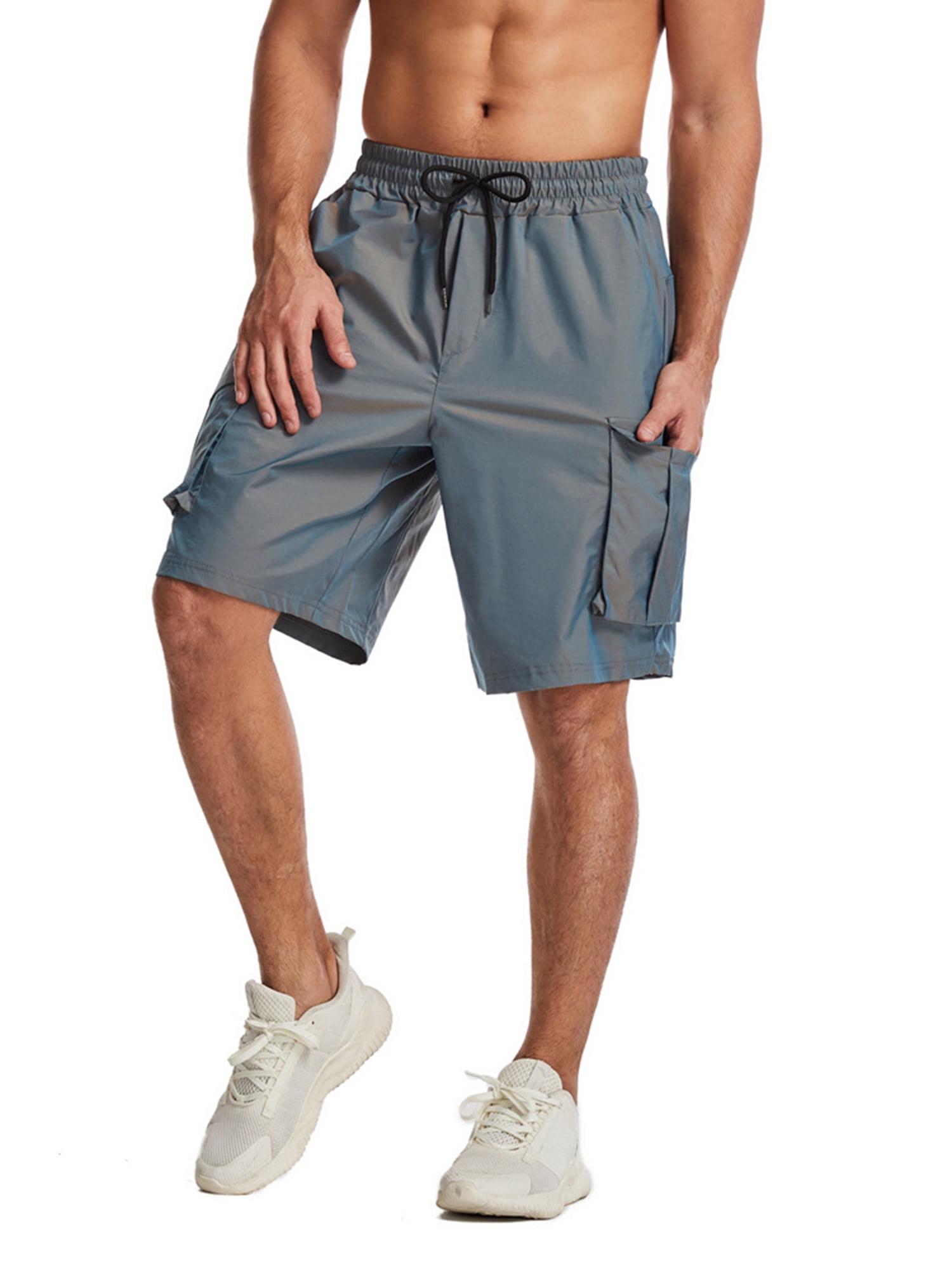 Amuver Men's Summer Casual Cargo Shorts Fashion Fluorescent Solid Color Mid-waist Short Pants with Pockets
