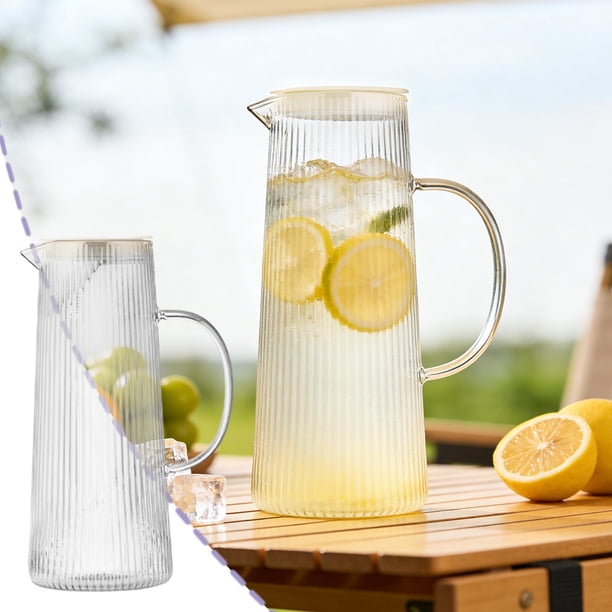 Tetera de Vidrio de Borosilicato con Filtro de Acero Inoxidable - Jarra de Gran Capacidad de 967 Ml (34 Oz) para Bebidas Frías y Calientes - Tetera Resistente Al Calor con Diseño Acanalado Vertical p
