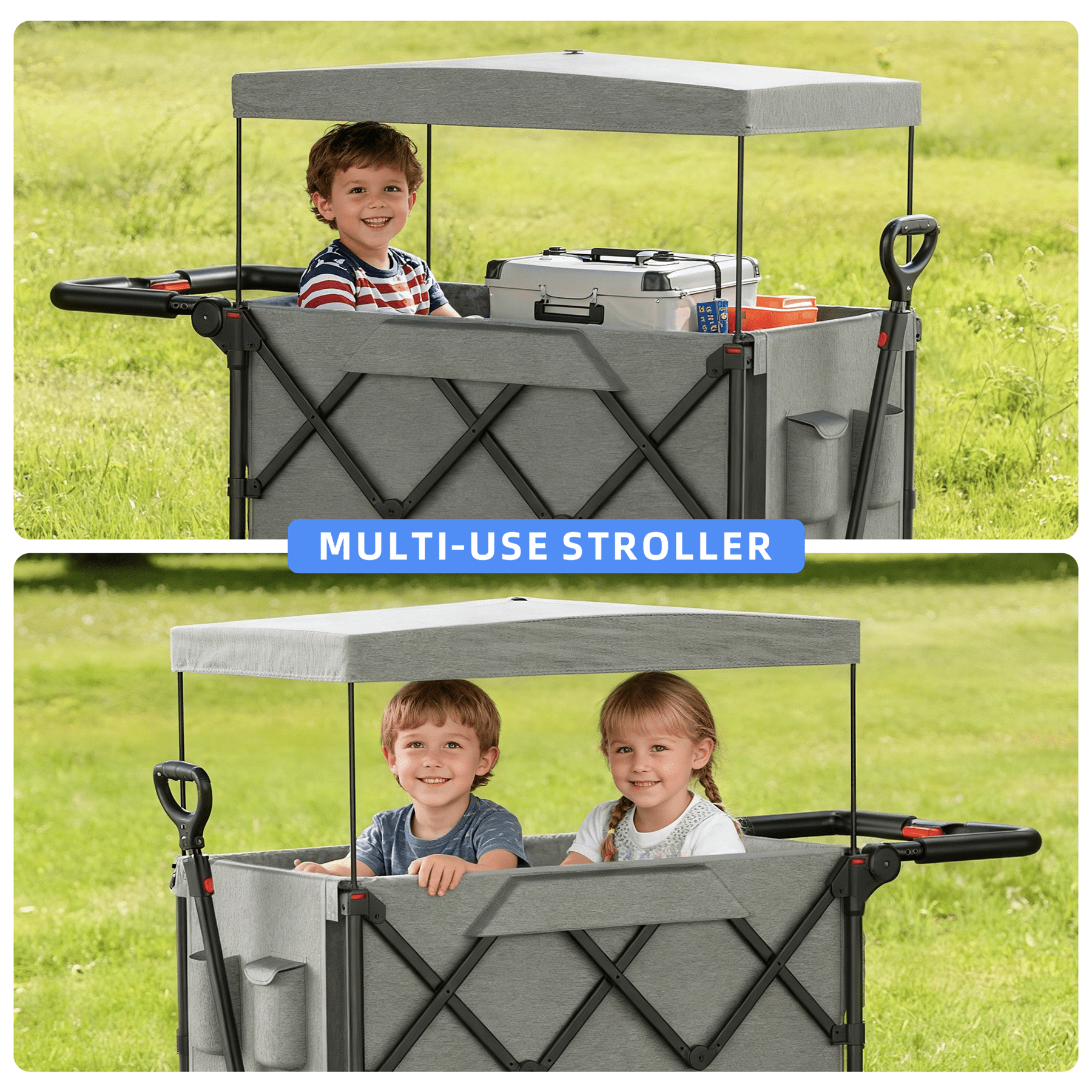 Wagon Stroller for Kids, SaveJoy 3-in-1 Collapsible Stroller Wagon for 2 Toddlers with Removable Canopy, 5-Point Harness, All-Terrain Wheels