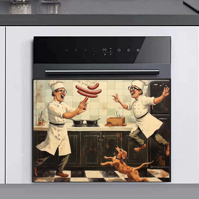 Funny Chefs Home Dishwasher Cover Decal, Kitchen Chef Decor Fridge Door Panel Sticker, Dalmatian Dishwasher Cover, Hot Dog Dishwasher Panel Decal 23" x 17" Ordinary