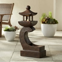 Pagoda 31" High Large Zen Japanese Indoor Outdoor Decor Rust Stone Floor Fountain with Light LED Outside