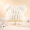 thumbnail image 5 of Chunky Knit Baby Beanie with Double Pom Poms, Solid Color Warm Winter Hat for Infants 6-36 Months, Cozy and Cute for Boys and Girls in Cold Weather-White, 5 of 6