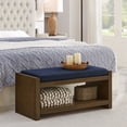 thumbnail image 2 of Knubmt Upholstered Removable Padded Seat Bench with Lower Shelf, 40" Wood Frame Cushion Bench for Living Room, Bedroom, Navy Blue, 2 of 7