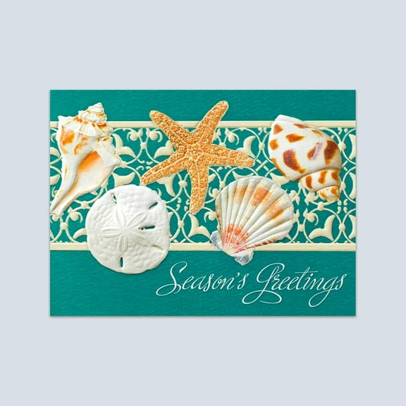 Pumpernickel Press Embossed Petite Christmas Cards Boxed Set – Sea Jewels, 20 Count