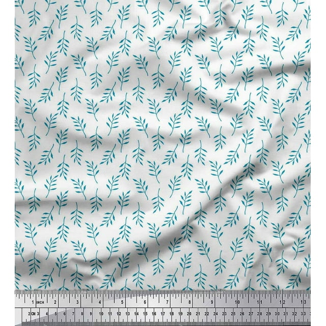 Soimoi Blue Rayon Fabric Pecan Leaves Decor Fabric Printed Yard 42 Inch Wide