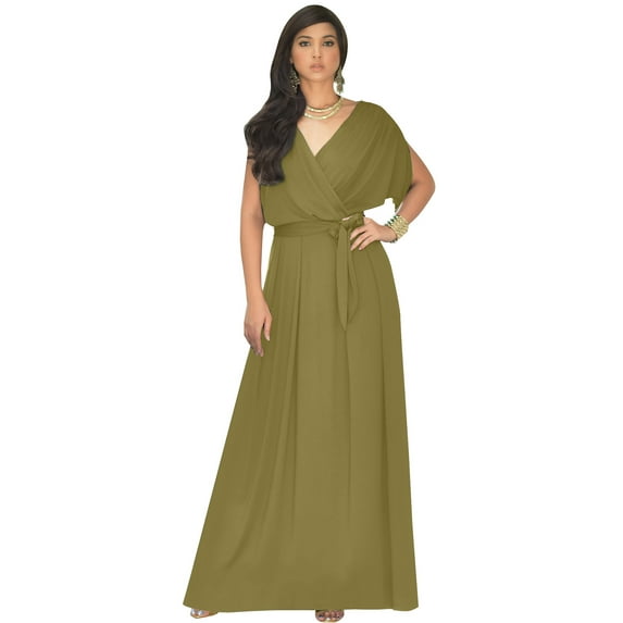 KOH KOH Long Bridesmaid Formal Short Sleeve V-Neck Full Floor Length Flowy Cocktail Summer Evening Wedding Guest Party Tall Maxi Dress Gown For Women Gold Small US 4-6 NT026