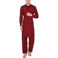 thumbnail image 1 of Royal Kurta Men's Polycotton Neck Embroidered Pathani Suit Maroon, 1 of 1