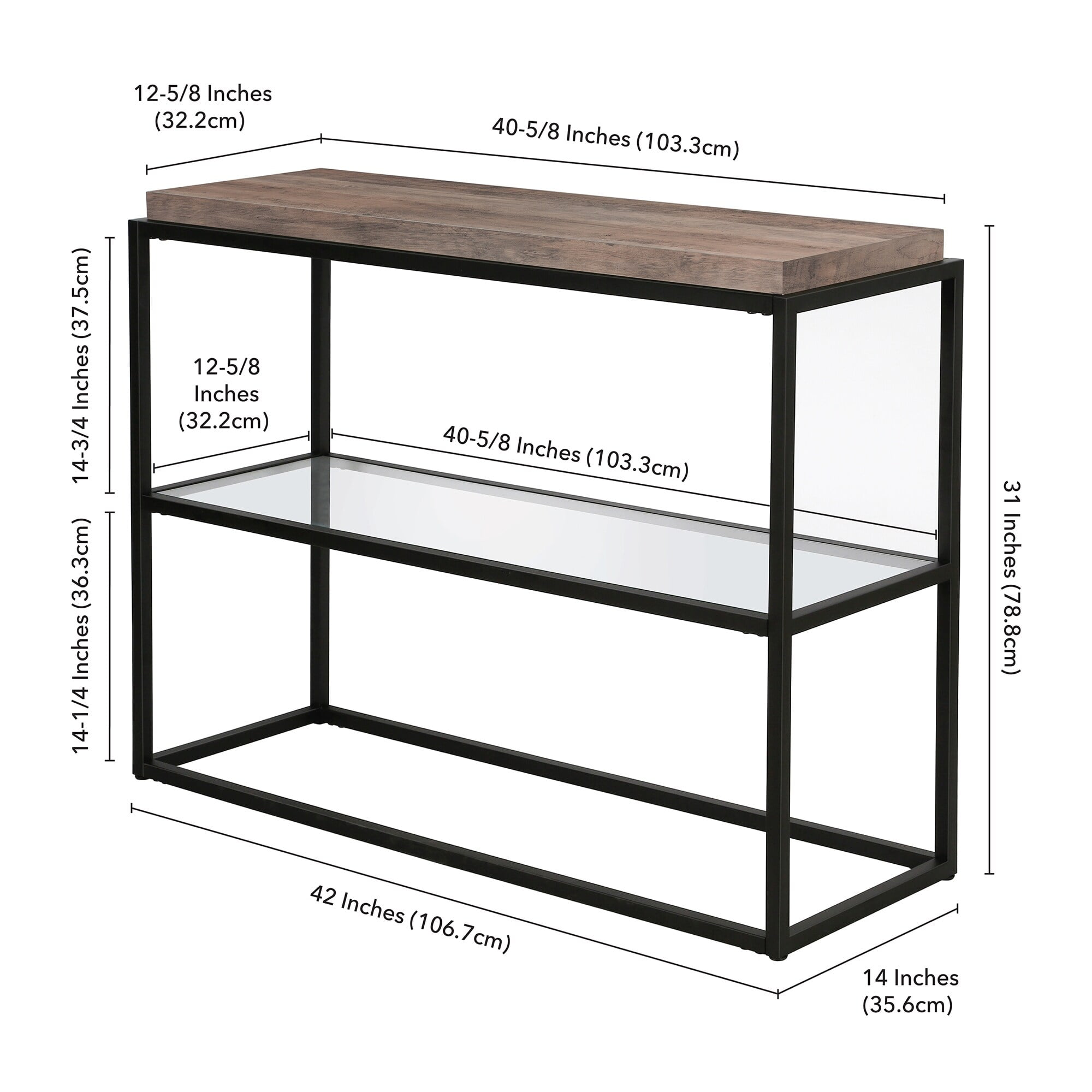 Evelyn&Zoe Hector 42" Wide Rectangular Console Table, Blackened Bronze/Gray Oak