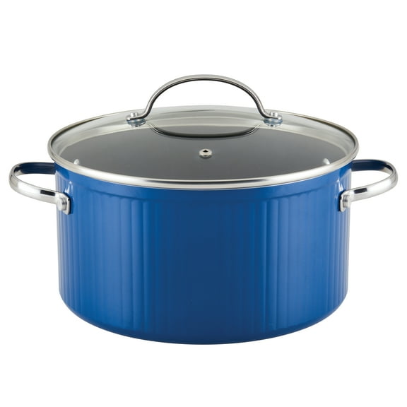 Farberware Style 6 Quart Nonstick Stockpot with Tempered Glass Lid, Dishwasher Safe and Oven Safe to 500°F, Blue