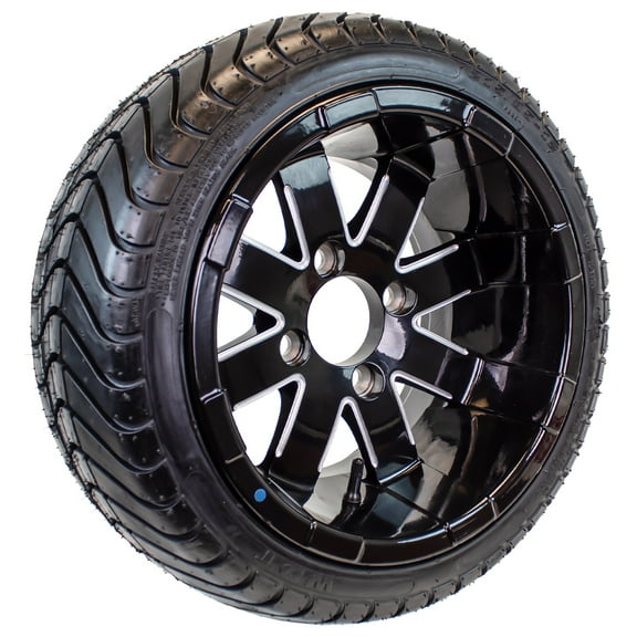 eCustomrim 215/35-12 Trailer Golf Cart ATV Offroad Tire On 12X7 Gloss Black Rim B2
