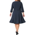 thumbnail image 3 of Women's Plus Size Office Dress 3/4 Sleeve 50s 60s Vintage Cocktail Dress Wear to Work Dresses 1X Navy Blue, 3 of 6