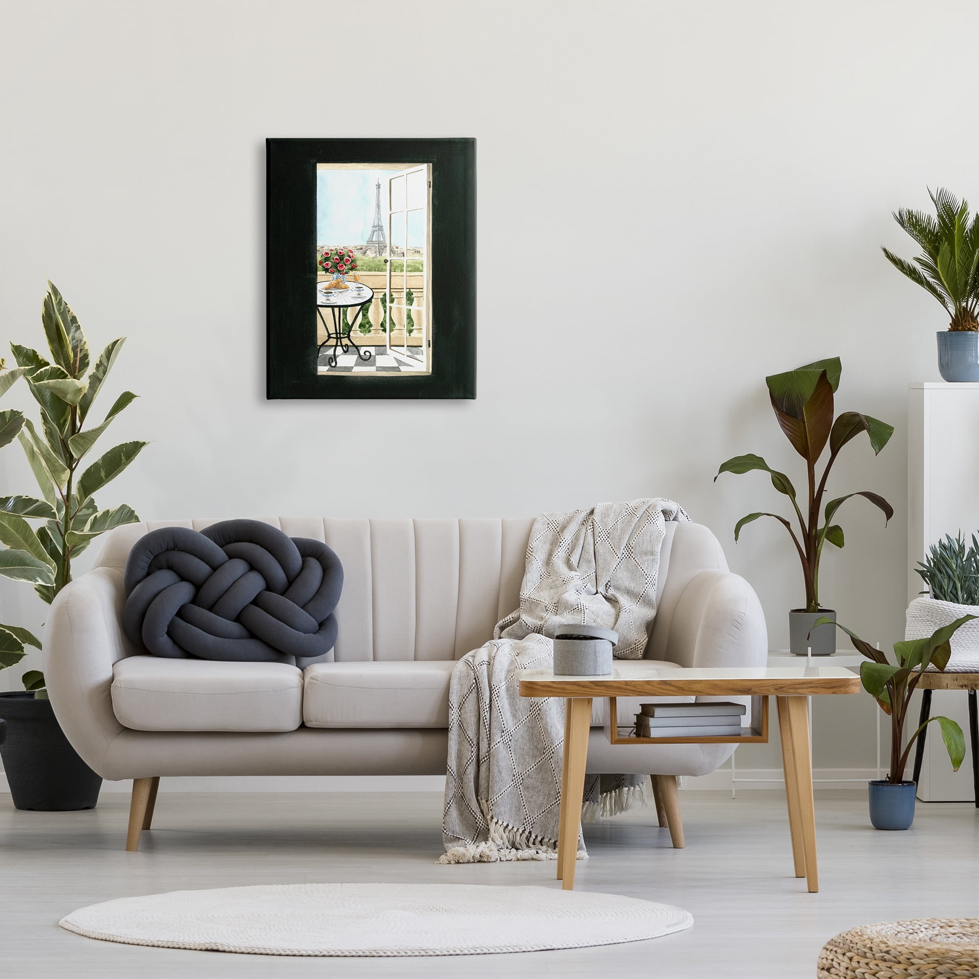 Stupell Industries European Balcony Entrance Parisian Eiffel Tower Architecture Travel & Places Painting Gallery Wrapped Canvas Print Wall Art, 24 x 30