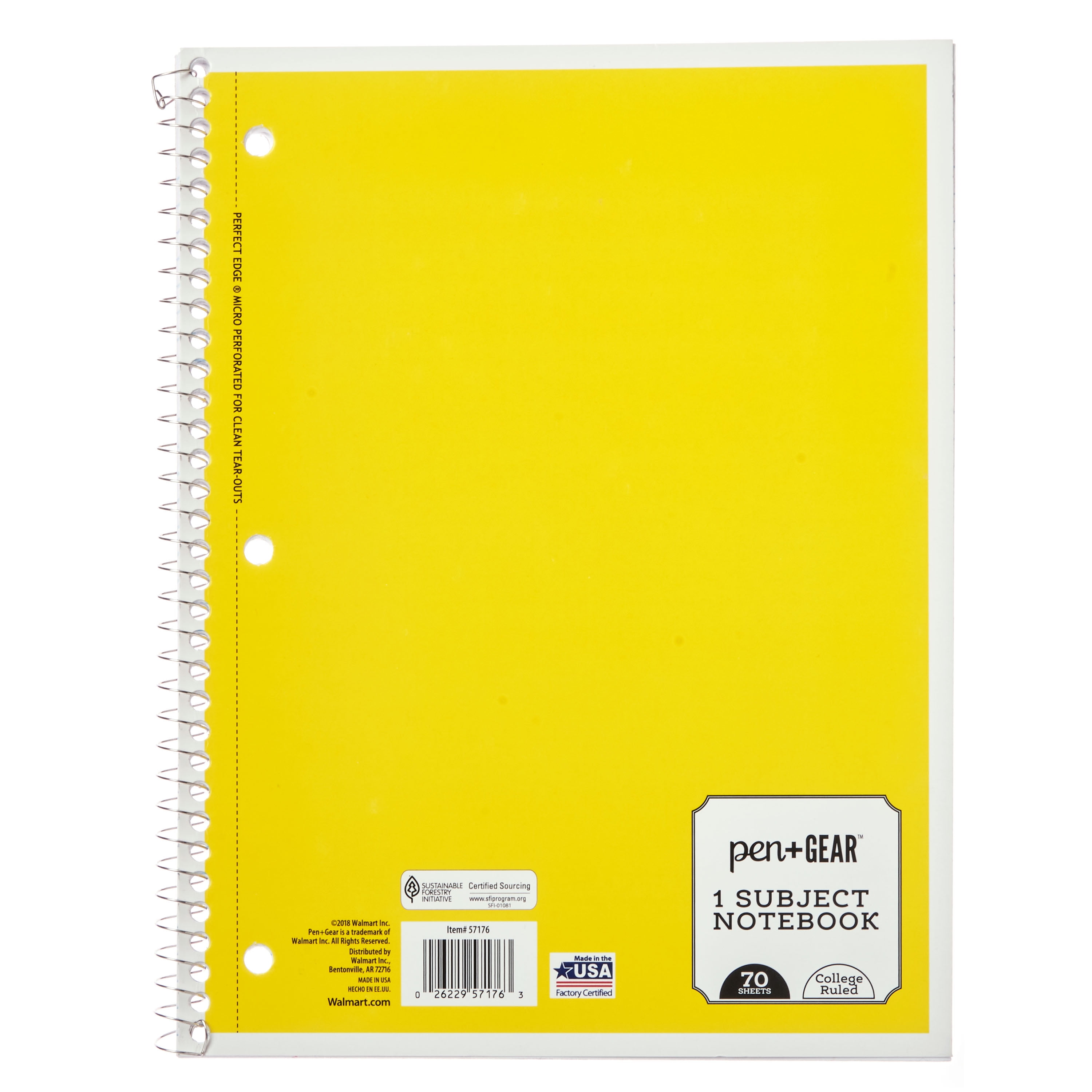 Pen + Gear 1Subject Spiral Notebook, College Ruled, 70 Pages, Yellow