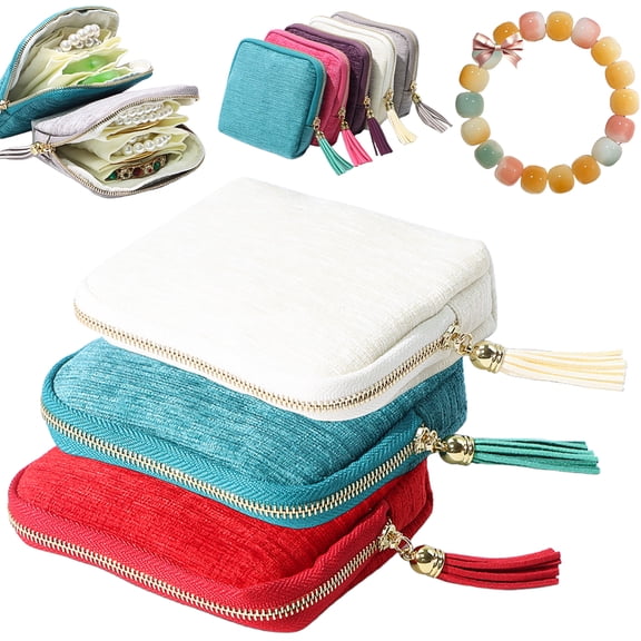 Travel Jewelry Case, New Crystal Jewelry Storage Pouch Portable Foldable Box Mini Jewelry Travel Bag with Zipper & Tassel, Multi-layer Storage for Earring Necklace Ring Bracelet for Girls (3PC-A)