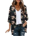 thumbnail image 2 of Cardigans for Women Kimono Cardigan Beach Cover ups Swimwear Floral Printed Lightweight Open Front Chiffon Kimonos Cardigan Puff Sleeve Loose Casual Summer Tops Black XL, 2 of 5