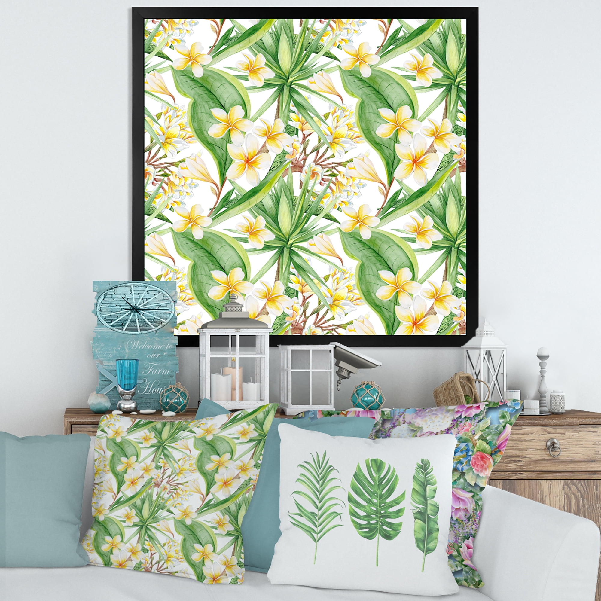 Designart 'Yellow Flowers and Tropical Foliage IX' Modern Framed Art Print