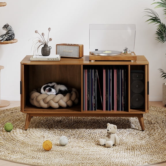 Hidden Cat Litter Box Enclosure, Cat Litter Box Furniture, Record Storage Cabinet for Living Room