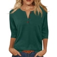 thumbnail image 2 of Womens Tops 3/4 Length Sleeve V Neck Button Down Shirts Business Casual Basic Tees Summer Tunic Tops 2026,Dark Green 4XL, 2 of 6