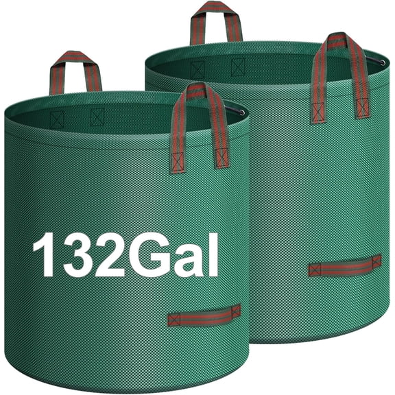 2-Pack 132 Gallons Leaf Bags, Reusable Yard Waste Bags, Heavy Duty Lawn Bags with 4 Handles for Garden Leaves and Waste Collection, Lightweight Portable Yard Trash Bag