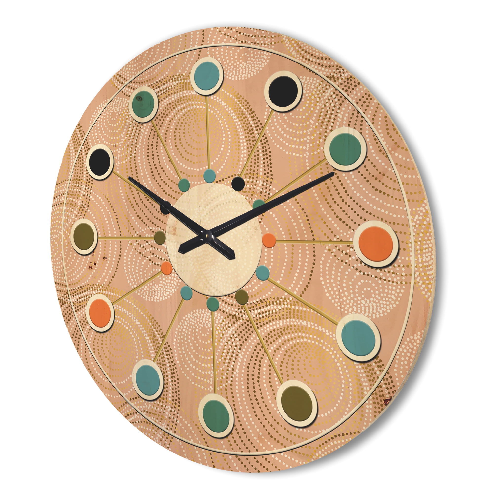 Designart 'Gold Rose Abstract Geometry Luxury' Mid-Century Modern Wood Wall Clock