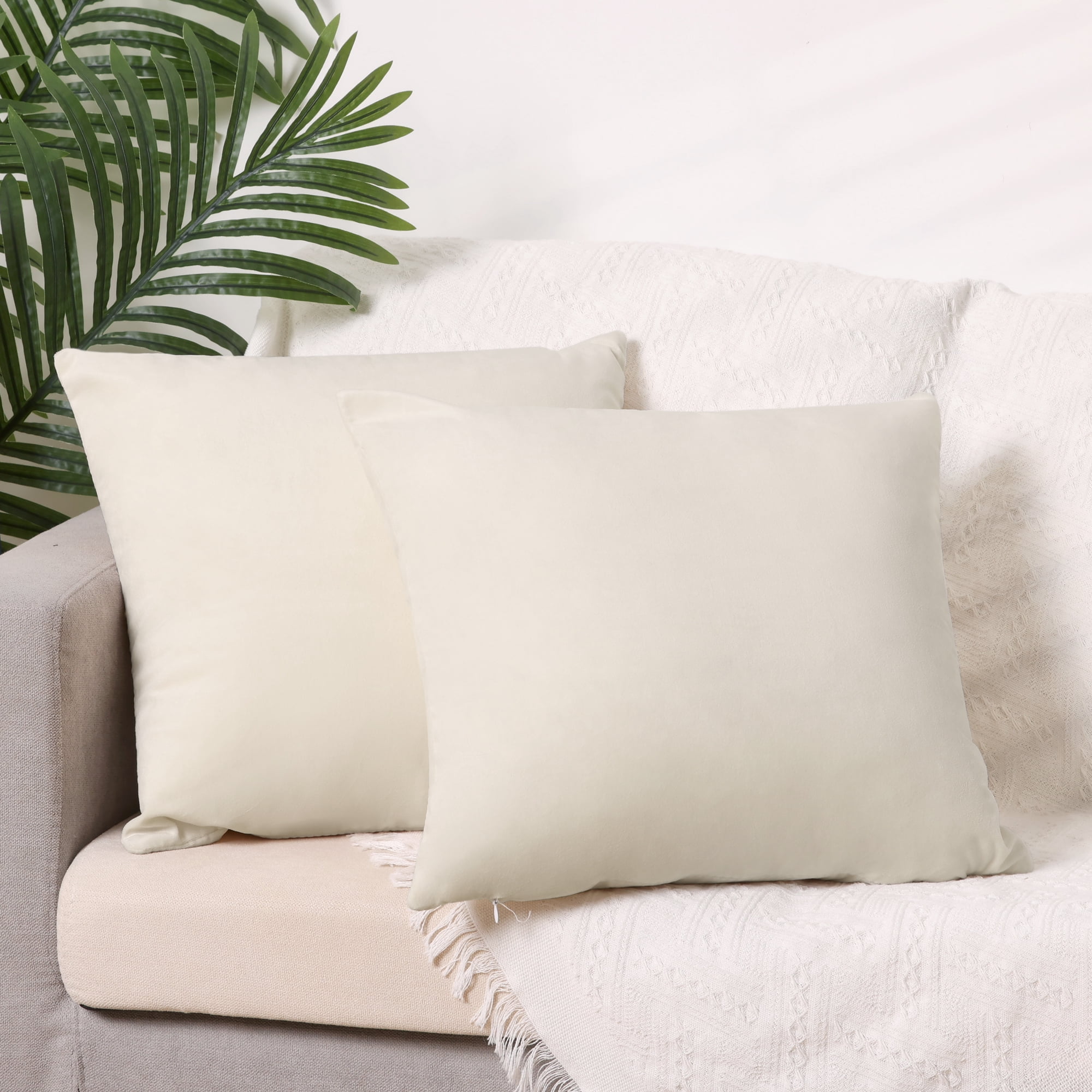 Unique Bargains Velvet Modern Zipper Cushion Decorative Throw Pillow Covers (2 Count) Beige 18" x 18"