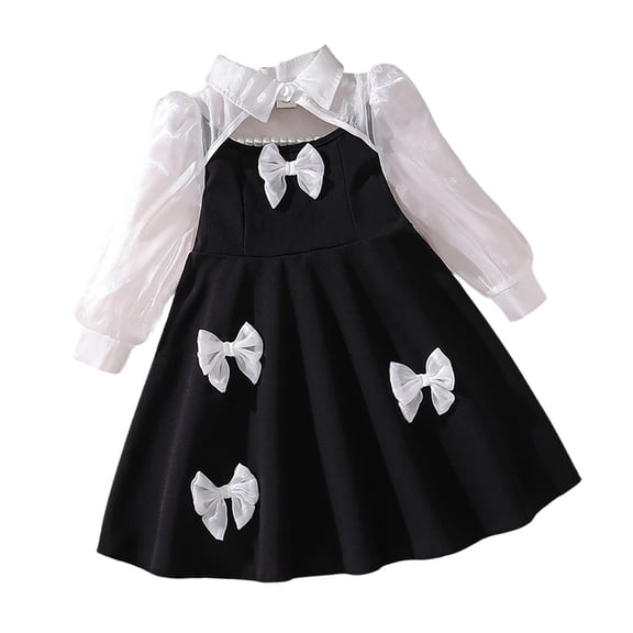 Fgnfyis Toddler Girl Dresses Fashion Long Sleeve Tutu Bow Elegant Layered Party Toddler Kids Little Girl Dresses Black 6-7 Years