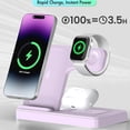 thumbnail image 2 of Wireless Charger for iPhone,3 in 1 Wireless Charging Station for iPhone 17 16 15 14 13 12 11 Pro Max Plus XS XR X 8,for iWatch 9 8 7 6 5 4 3 2 SE,for AirPods 3 2 Pro,Purple,No Adapter, 2 of 7
