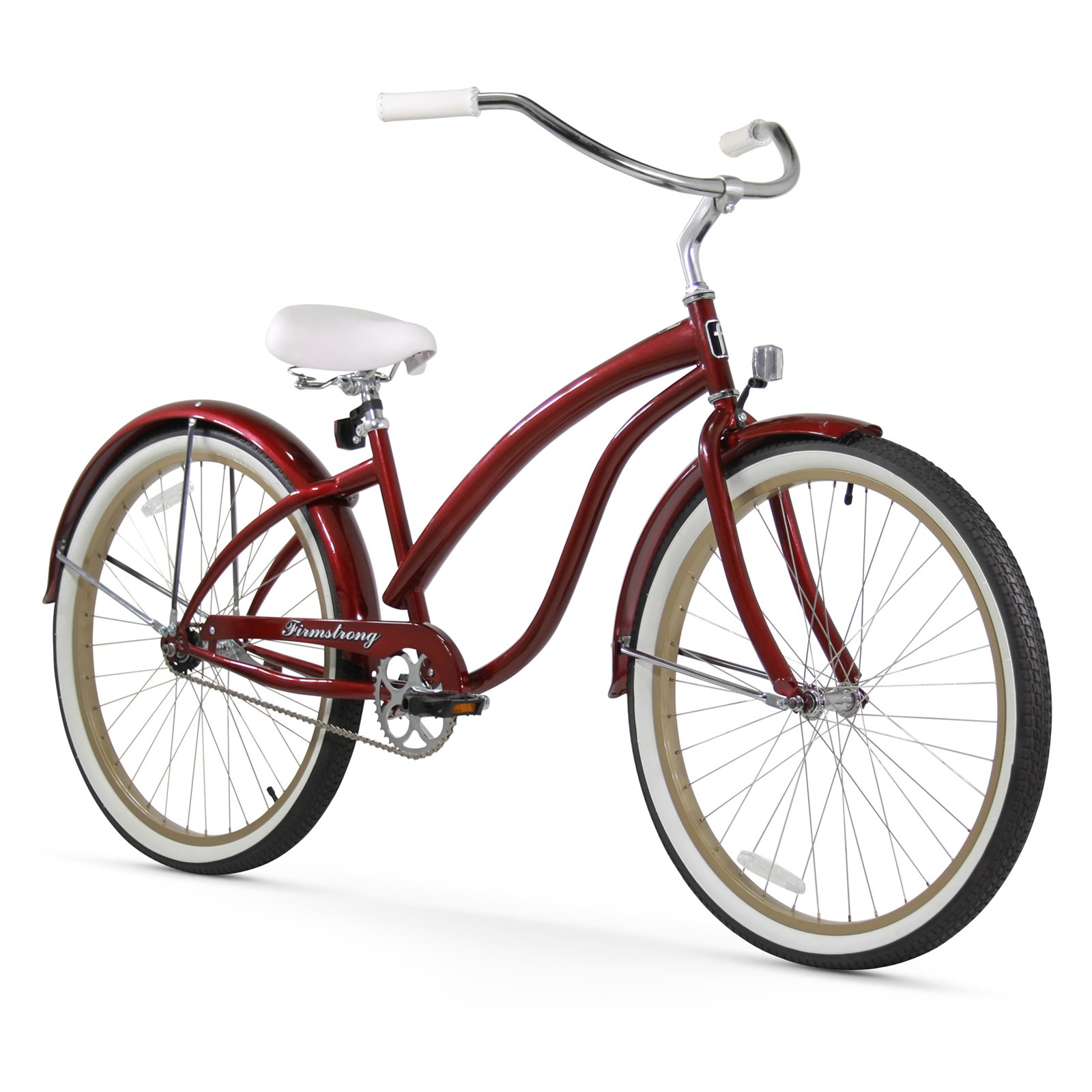 26" Firmstrong Bella Fashionista Single Speed Women's Beach Cruiser Bicycle, Matte Black with Red Rims