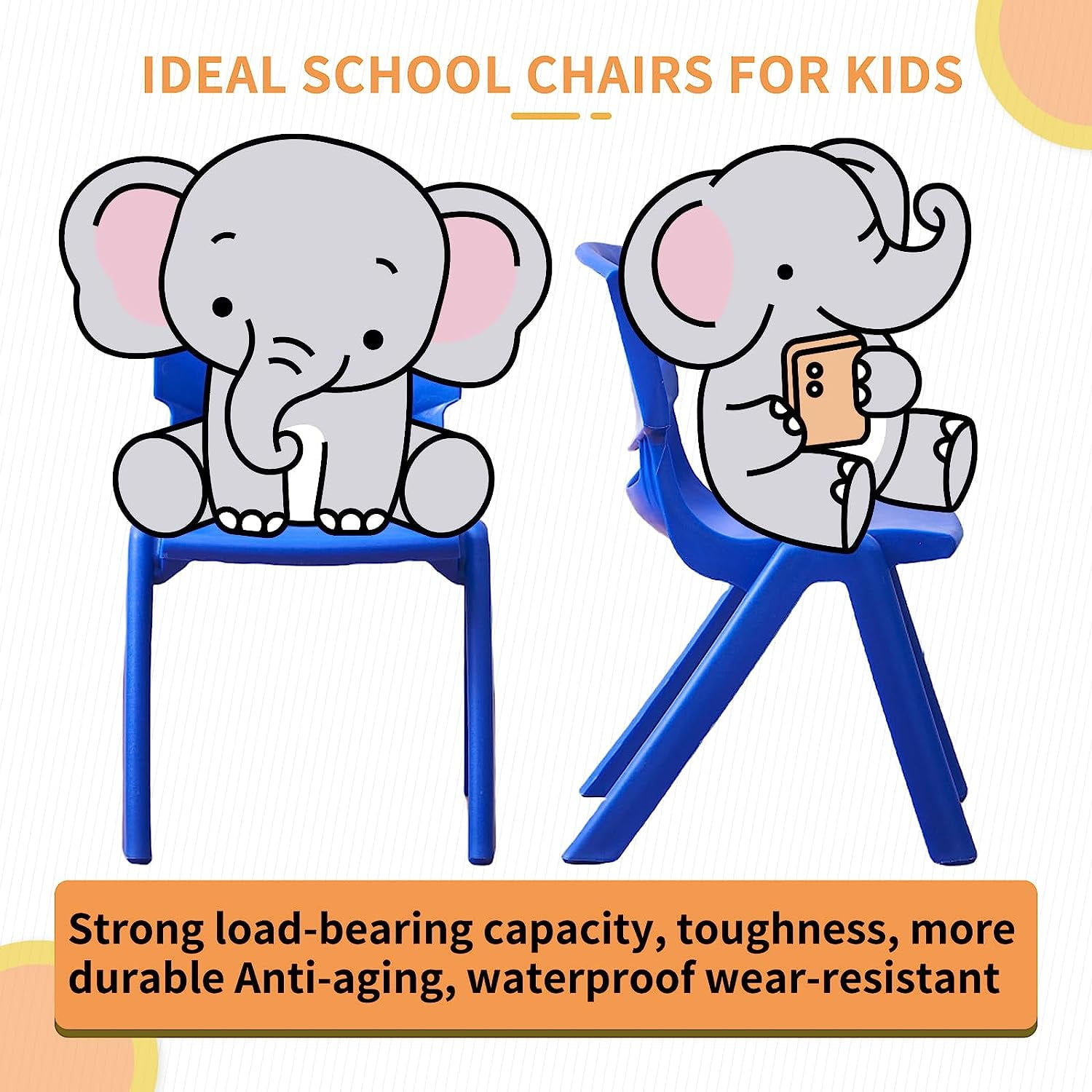Linor 12Pcs Stackable School Chairs, Colorful Kids Plastic Chair for Toddlers with 12'' Seat, Kids Flexible Seating for Classroom Elementary, School, Daycare, Outdoor, Classroom，Back to School