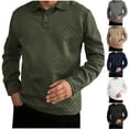 thumbnail image 2 of ZCFZJW Mens Quarter Button up Sweatshirt Quilted Long Sleeve Mock Neck Active Sweater Waffle Knitted Pullover Polo Shirts With Pockets Black S, 2 of 4