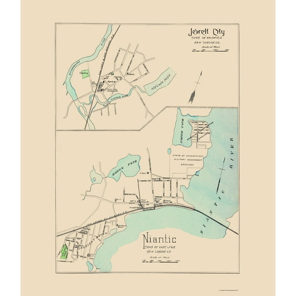 Historic City Map - Jewett City Niantic Connecticut - Hurd 1893 - Vintage Wall Art