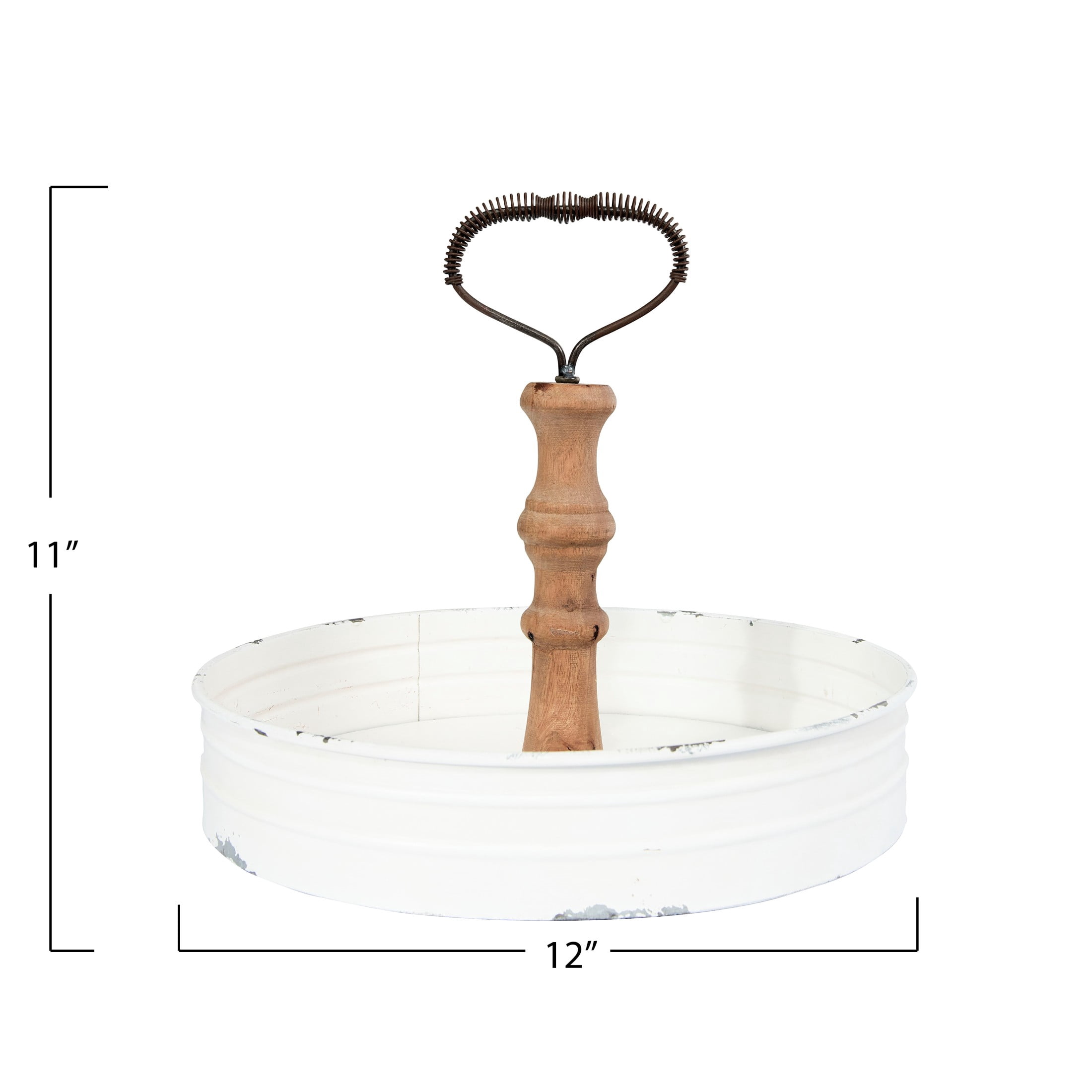 Creative Co-Op Round Metal & Wood Tray with Handle