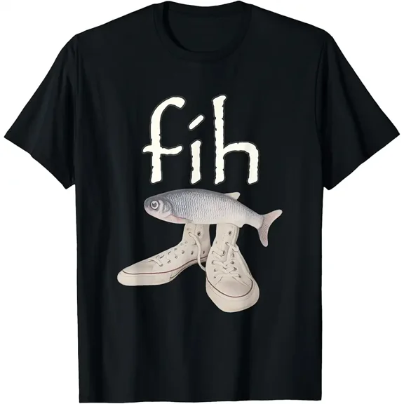 Funny Fih Misspelled Fish and Sneakers Meme Unisex Graphic Short Sleeve Casual T-Shirt