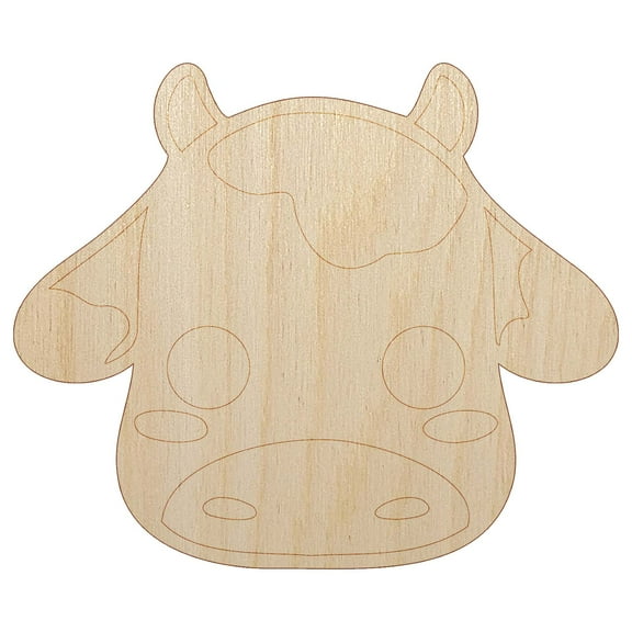 Charming Kawaii Chibi Cow Face Blushing Cheeks Milk Farm Wood Shape Unfinished Piece Cutout Craft DIY Projects - 4.70 Inch Size - 1/8 Inch Thick