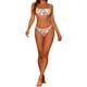 thumbnail image 2 of Conjunto de bikini bandeau colorido con estampado de hojas para mujer, 2 piezas, con lazo y tirantes ajustables, traje de baño, ropa de baño, grande, rojo, 2 of 5
