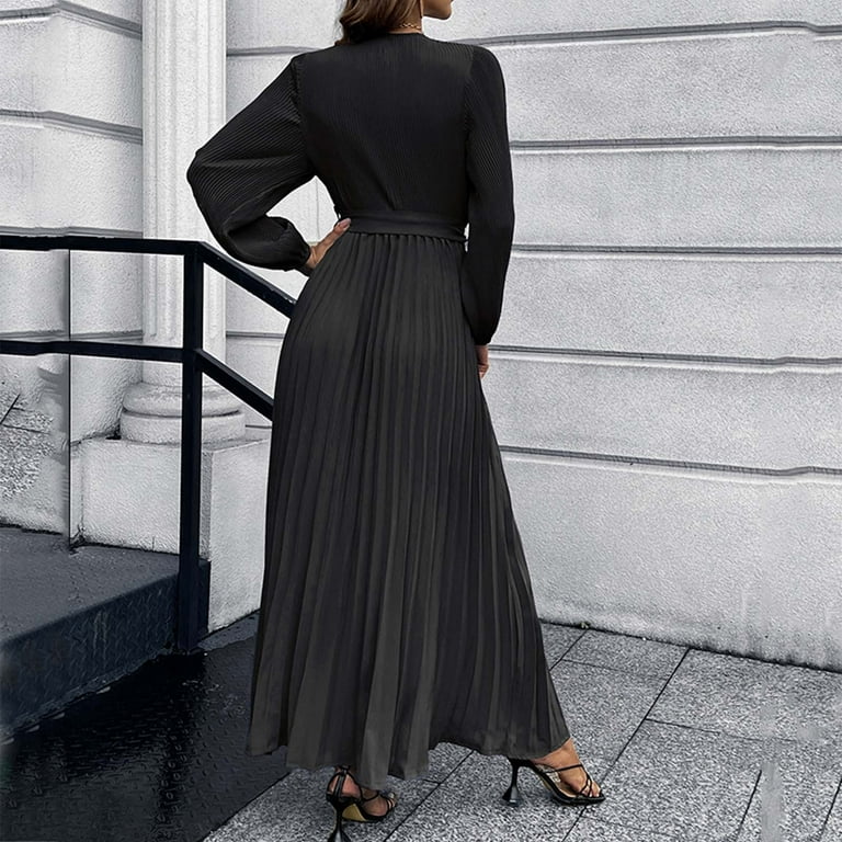 Pleated skirt top long sleeve dress