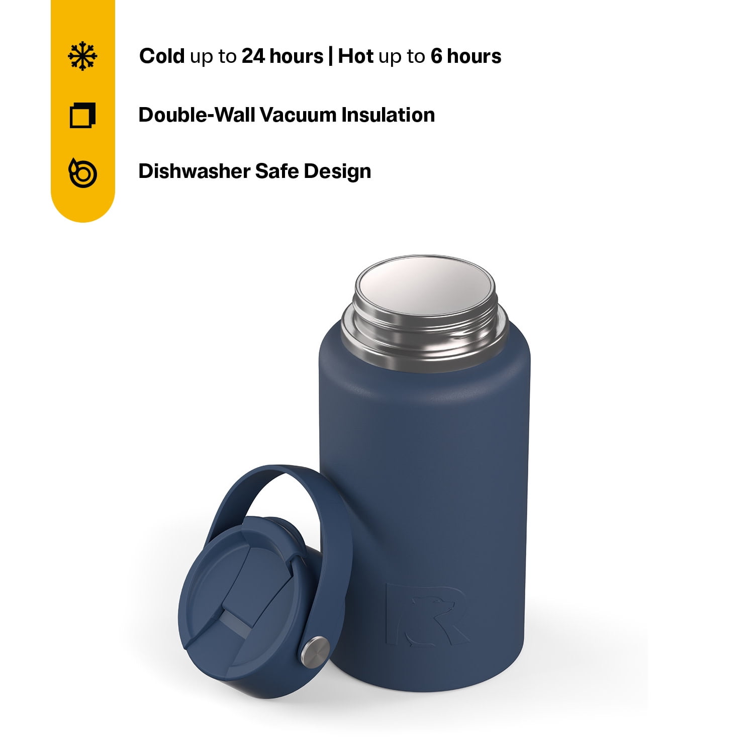 RTIC 16 oz Ceramic Lined Insulated Outback Water Bottle, Leak Resistant, Navy