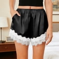 thumbnail image 3 of Favoffer Women's Satin Lace Shorts Smooth Fabric Patchwork Design Elastic Waist Casual Home Loungewear Short Pants Indoor Relaxing Wear, 3 of 6