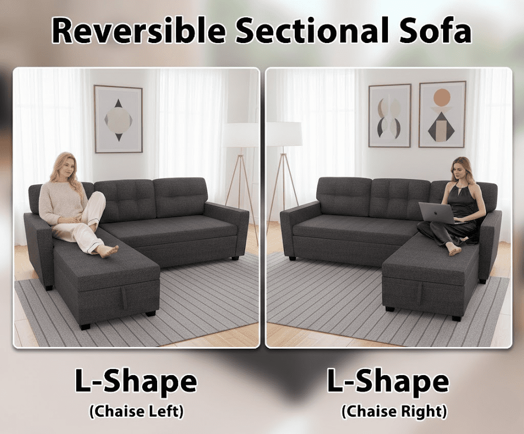 Howcool 82" Sectional Sofa Bed, L-Shaped Sleeper Pull Out Couch with Storage Chaise & USB Charging Ports, Linen Fabric for Small Apartment Living Room,Dark Grey